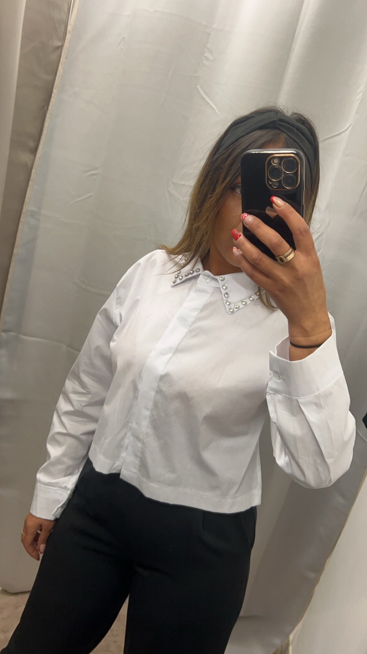 Chemise courte over size diamants