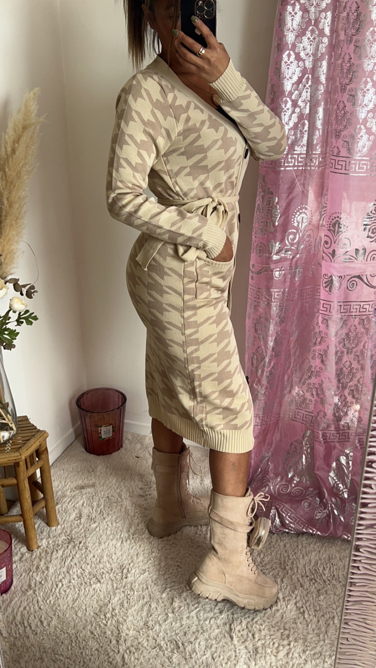 Gilet long beige avec bouton