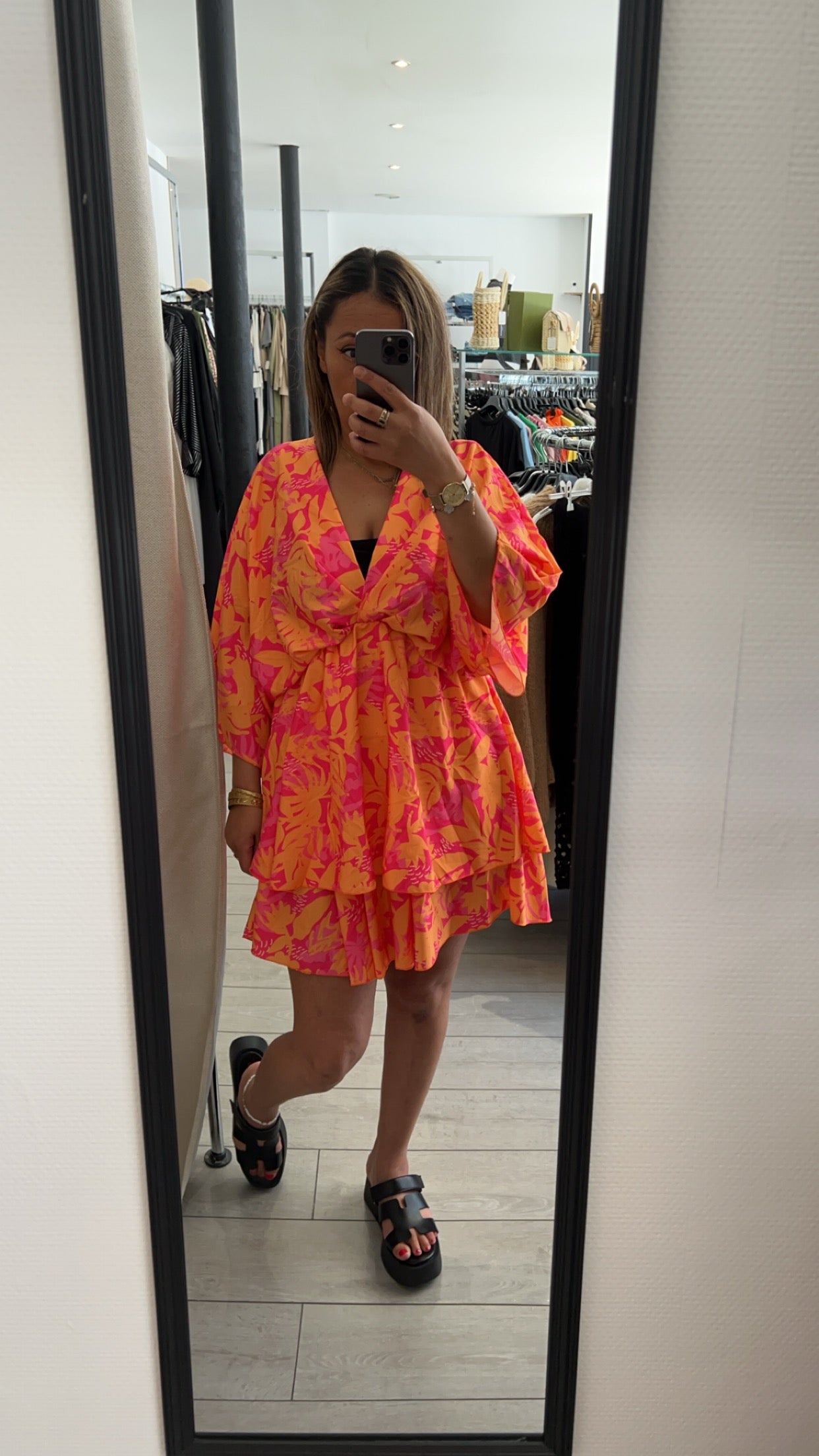 Robe imprimer orange rose